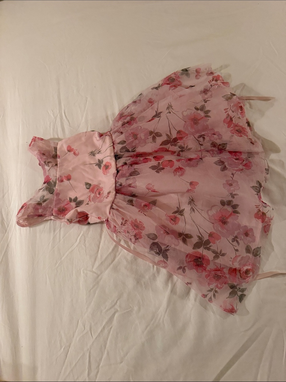 Pink Floral Organza Girls' Party Dress